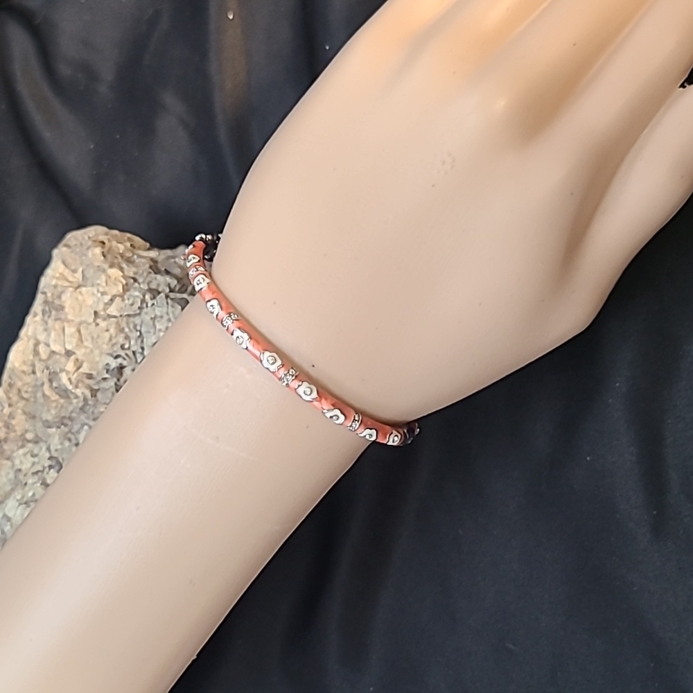 LAUREN G ADAMS Daisy Love Stackable Coral Enamel Crystal/Rhinestone Bracelet - Picture 9 of 16